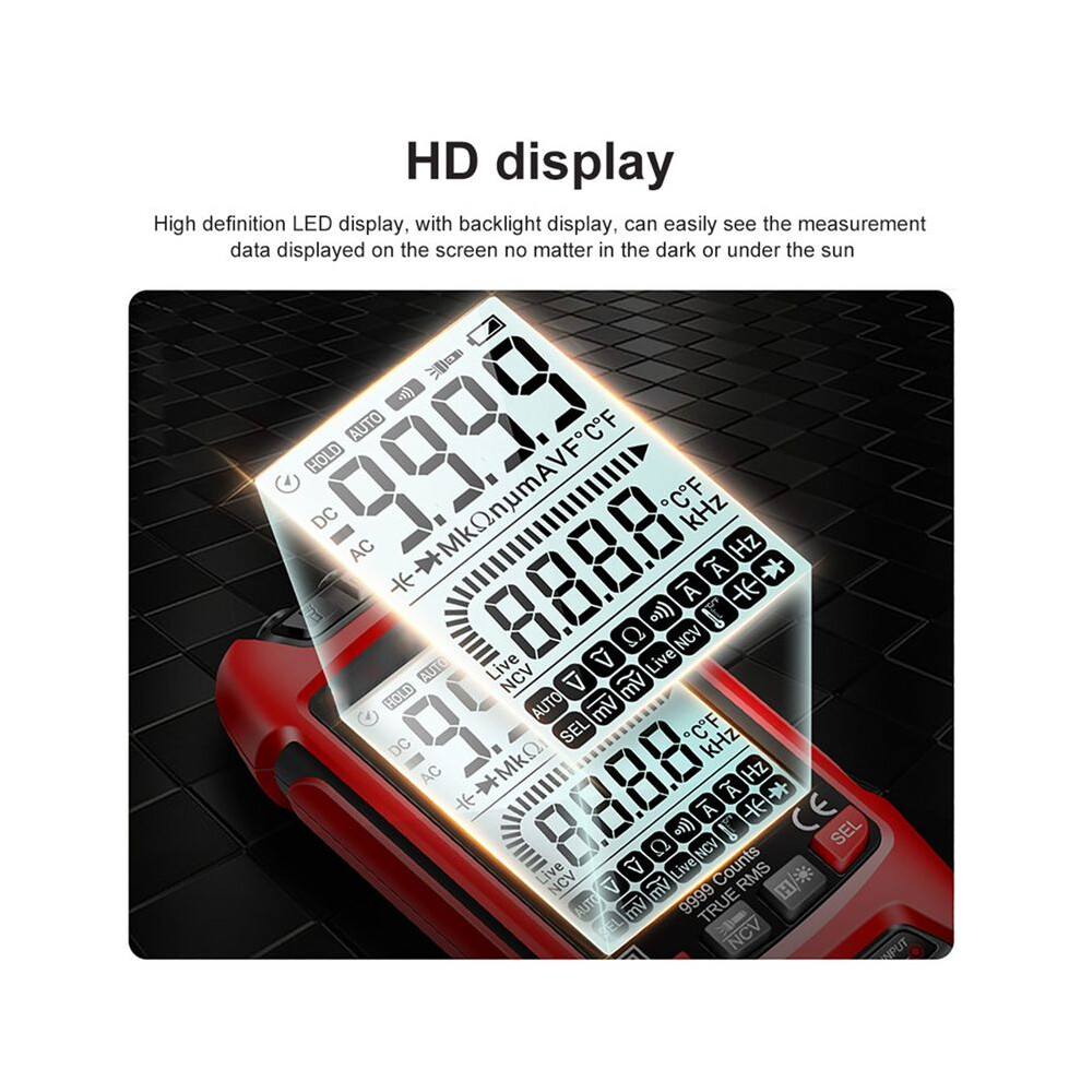 Fs2202 Auto Range Multimeter 9999 Counts Trms Ac Voltmeter Amp Ncv Resistance Capacitance Transistor Tester Red 4711150737420