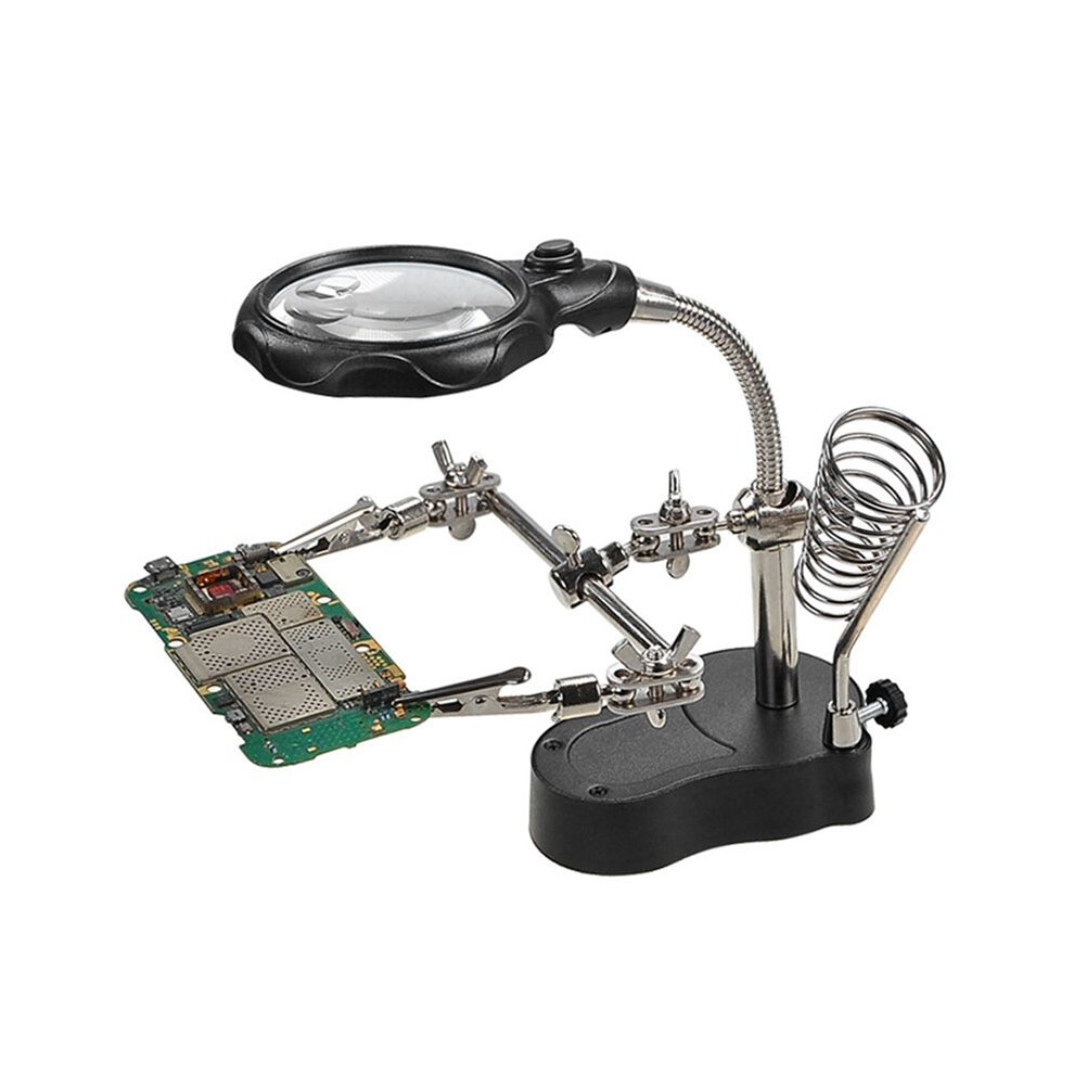 Soldering Iron Table Bracket With Welding Magnifying Glass Digital Equipment Maintenance Tool Table With Led Lamp 4712177014181