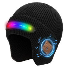 Beanie with Light Built-in Stereo Speaker Music Hat Wide Lighting Cap Rechargeable Headlamp Hat