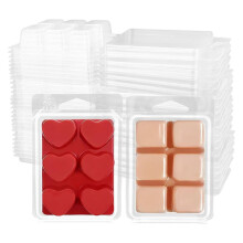 100 Pacotes de Moldes de Conchas para Derreter Cera,Quadrado de Plástico Vazio Transparente de 6 Cavidades e Recipiente de Derretimento de Cubo de