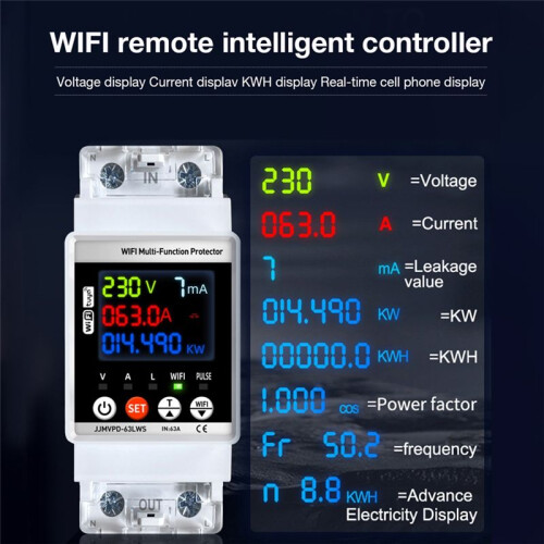 WiFi  Power Meter 63A Automatic Reclosing Protector Digital KWH Leakage Current Voltage Monitor Controller 1