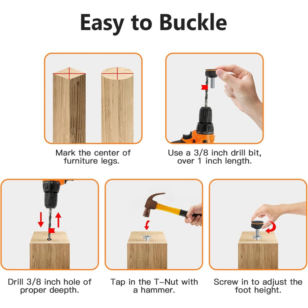 20Pcs Adjustable Furniture Levelers With Floor Protectors,3/8In Heavy Duty Leveling Feet With Rubber Pads, Leg Levelers 4713945978025