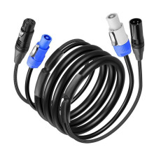 10FT DMX512 Extension Cable, AC Power DMX512 3Pin XLR Signal Combo Cables for Stage Lighting, Concerts, Events