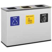 Recyclingbehälter 180 Liter 3 Fächer aus lackiertem Stahl silber 14_0009741
