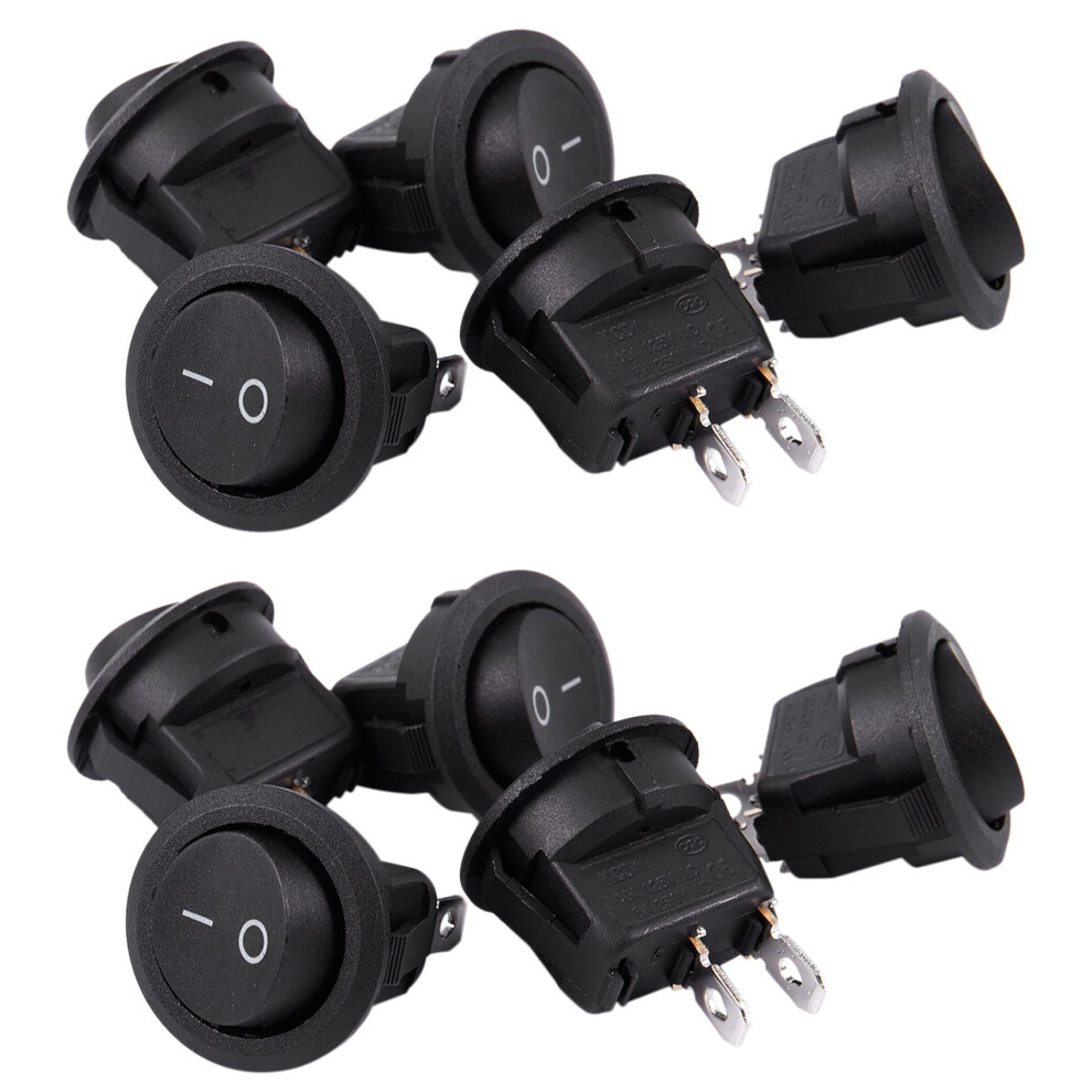 10Pcs Spst Button /Off Round Rocker Ac 6A/250V 10A/125V Black 6033075456186