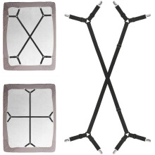 Hoeslakenspanners, set van 2 verstelbare lakenbanden, stevige elastische klemmen met chromen metalen clips voor queensize en kingsize bedden,
