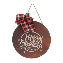 Christmas Wooden Front Door Sign Pendant Bowknot Round Hanging Sign Party Decorations300mm