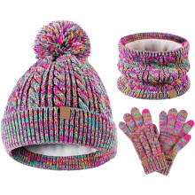 Winterset für Kinder: Mütze, Handschuhe und Schal, Kindermützen mit Bommel, Strick-Nackenwärmer