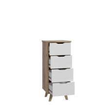 Chiffonnier VANKKA 4 Cajones - Decoración roble y blanco - Estilo escandinavo - L 45 x P 42 x H 108 cm