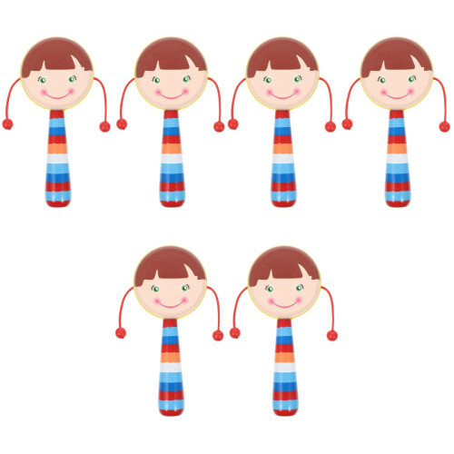 6Pièces Hochet Bois Bébé Jouet Interaction Main 2