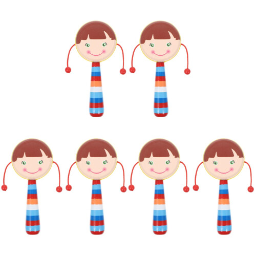 6Pièces Hochet Bois Bébé Jouet Interaction Main 1