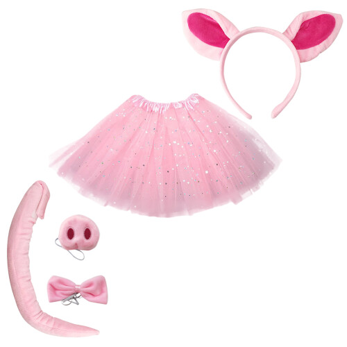 5Ensembles Oreilles Rose Costume Queue Enfants 1