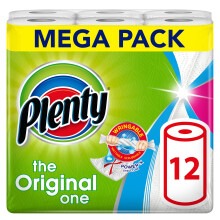 PLENTY Kitchen Towel, 12 White Rolls, 1200 Sheets of Kitchen Roll, 2