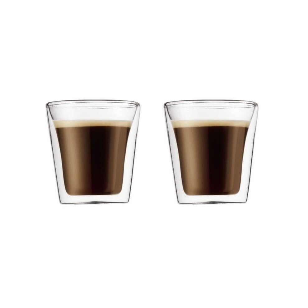 BODUM Canteen Double Wall Glass Set, Mouth Blown Borosilicate Glass - 0.1 L, Transparent, Pack of 2