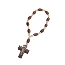 Small Wooden Rosary with Cross, Hand Carved Catholic Gift 15.5cm