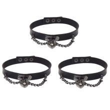3X Leather Heart Pendant Chain Necklace Gothic Lolita Punk Choker Black