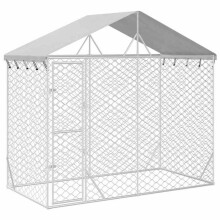 "Chenil, caixa de cercado para animais de exterior para cães com telhado prateado 3 x 1,5 x 2,5 m Prata 02_0041898"