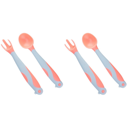 2Ensembles Couverts Bébé Silicone Rose Ustensiles Sécurisés 1