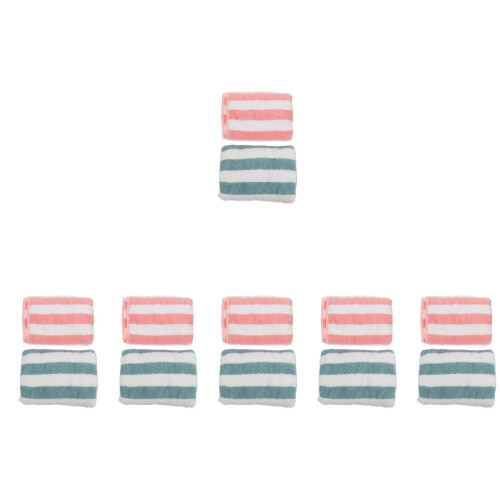 24Pièces Serviettes Maison Corail Rayées Absorbantes Rose Vert 2