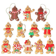 12Pcs Ornaments for Christmas Assorted Plastic Gingerbread Figurines Ornaments for Christmas Tree Hanging Decorations