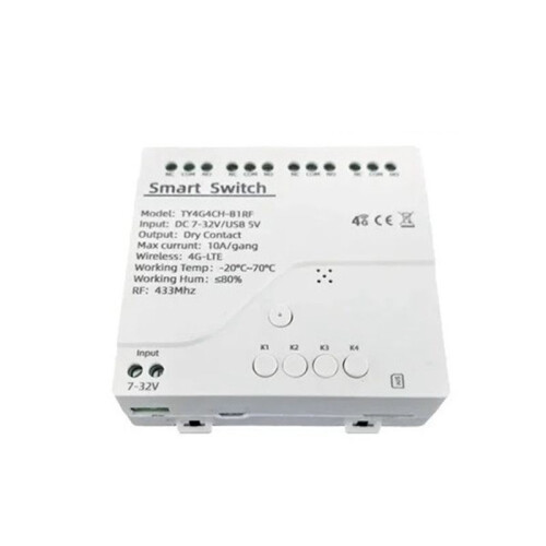 Tuya   4G LTE Relay with RF 433Mhz  GSM  APP Wireless Control 4G 4CH Remove Controller  7-32V