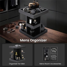 Organiseur de Parfums pour Hommes, Étagère à 3 Niveaux en Bois de Capacité avec Rotation, Organiseur de Bureau et de Table de Chevet, Cadeaux