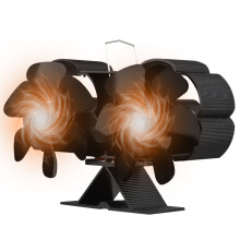 Ventilateur de poêle à 6 lames à double tête alimenté à la chaleur, compact, en aluminium, noir