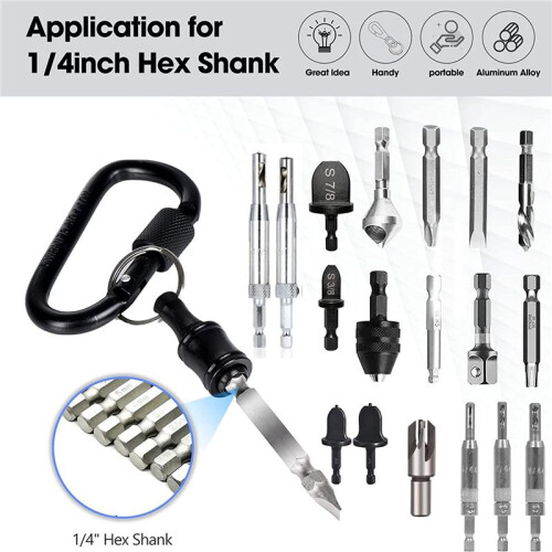Bit Holder 1/4 Inch Hex Screwdriver Bits Holder Extension Bar Keychain Screw Adapter Drill Drill Bits Holder Black 2