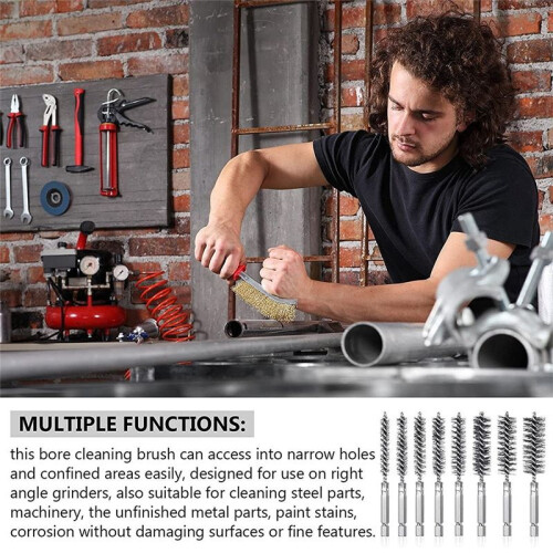 8Pcs Wire Brush Drill Bit Set with 1/4 Inch Hexagon Shank Steel Wire Twisting Brush,Suitable for Drilling Percussion A 2