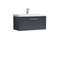 Partial Fluted 1 Drawer Wall Hung Vanity Unit with 1 Tap Hole Thin-Edge Basin- 800mm - Satin Soft Black