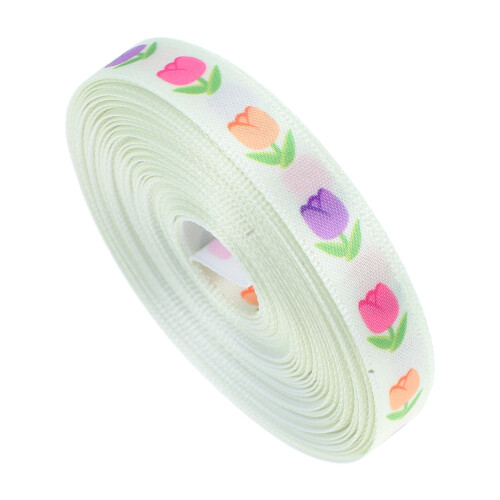 5Rolls Easter Egg & Tulip Print Ribbon Polyester for Crafting 2