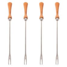 4Pcs Stainless Steel Cheese Fondue Forks with Comfortable Wood Handle