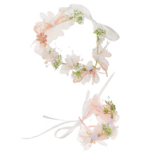 3Sets Pink Fabric Flower Crowns Elegant Hair Accessories for Women