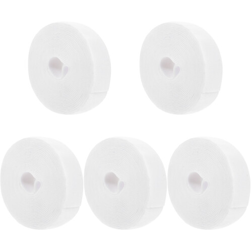 5Pcs White Hook and Loop Roll Durable Adhesive Fixing Tape for Cables 2