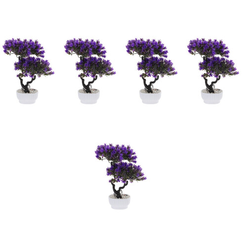5Pcs Imitation Purple Bonsai Pine Tree Plastic Plant Decor 2