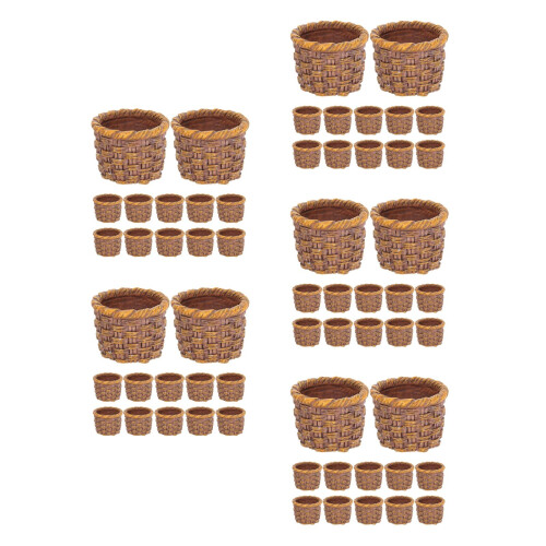 60Pcs Mini Basket Light Brown Plastic Handwoven Storage for DIY Crafts 2