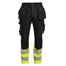 (40L, Black/Yellow) Jobman Mens Craftsman Stretch Hi-Vis Trousers