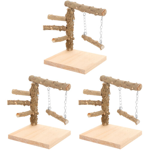 3Pièces Perchoirs Perroquet En Bois Marron Clair Pour Cage 2