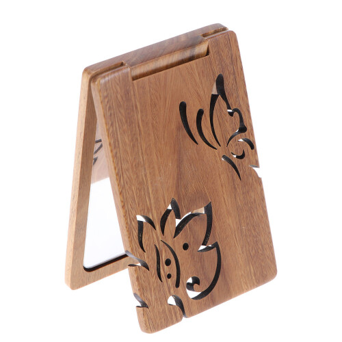 2Pcs Foldable Chocolate Wood Makeup Mirror Home Decor Vanity Cosmetic
