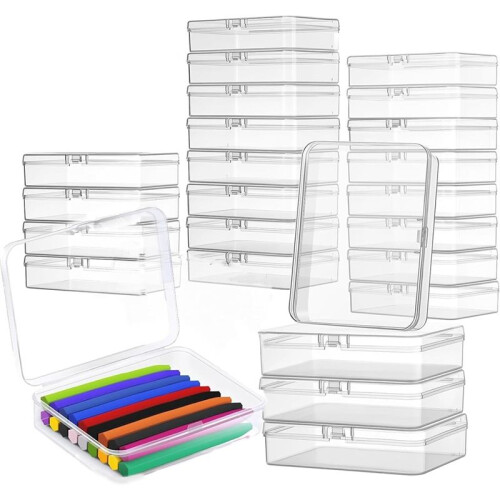 24 Pack Plastic Crayon Boxes with Lids, Clear Stackable Storage Containers for Crayons Bulk, Classroom Organizer, Art
