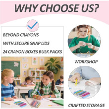 24 Pack Plastic Crayon Boxes with Lids, Clear Stackable Storage Containers for Crayons Bulk, Classroom Organizer, Art