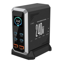 240W Fast USB C GaN Ⅲ Pro Charger Block with Dynamic Display 6 Port Charging Station PD3.1 PPS for Notebook EU-PLUG