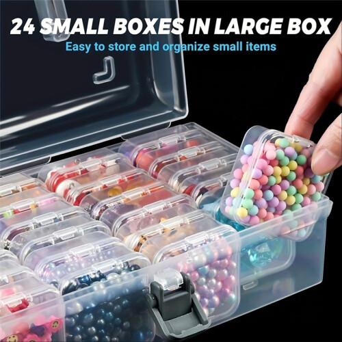 Bead Organizer Box with Handle, 24 Pcs Rectangle Storage Plastic Cases,  Clear Bead Storage Containers Boxes 2