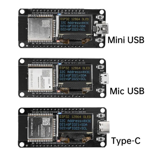 Placa de Desenvolvimento ESP32 ESP-WROOM-32D WIFI  CH340 com Tela OLED de 0,96 Polegadas, Display Amarelo Azul, Tipo C 2