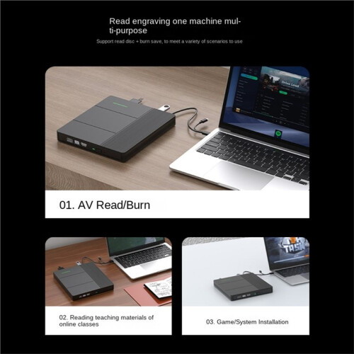 Multifunctional External Hard Drive with DVD/CD Playback Support, Portable Burner, USB 3.0 Interface, /TF Card Slot