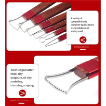6pcs Clay Sculpture Scraper with Toothed Cutting Metal Blade Wooden Handle DIY Repair Blank Scraping Pottery Tools