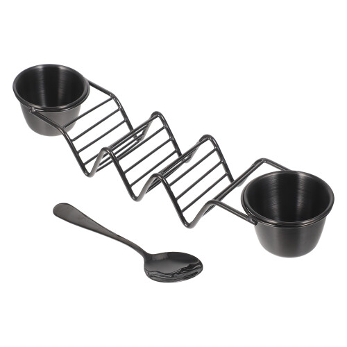2Sets Black Taco Rack with Stainless Steel Dipping Cups for Kitchen