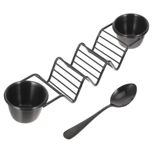 2Sets Black Taco Rack with Stainless Steel Dipping Cups for Kitchen 1