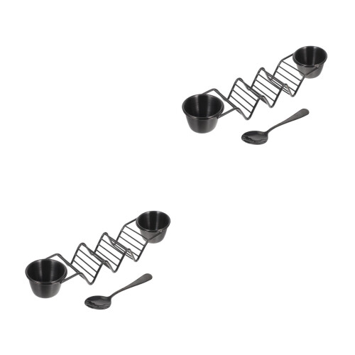 2Sets Black Taco Rack with Stainless Steel Dipping Cups for Kitchen 2