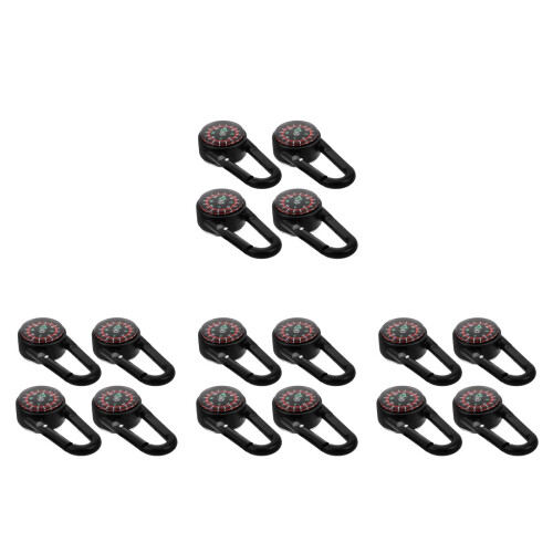 16Pcs Black ABS Hiking Buckle Keychain with Compass 2